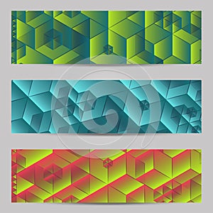 Set of modern design banners headers template with abstract cube pattern