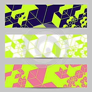 Set of modern design banners headers template with abstract cube pattern