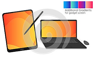 Set of modern devices with gradient screen. Mockup template for background, banner, card, poster. Vector EPS10