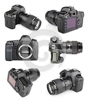 Set of modern digital SLR cameras