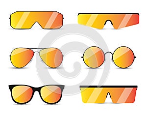 Set of modern fashion sunglasses in with gradient glasses