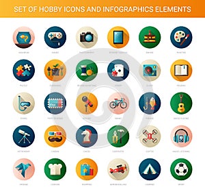 Set of modern flat design hobby icons and