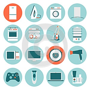 Set modern flat design icons of home appliances