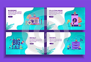 Set of modern flat design templates for Business, blogging, application error, big sale, big data. Easy to edit and customize.