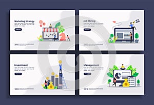 Set of modern flat design templates for Business, marketing strategy, job hiring, investment, management. Easy to edit and