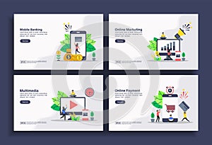 Set of modern flat design templates for Business, mobile banking, online marketing, multimedia, online payment. Easy to edit and