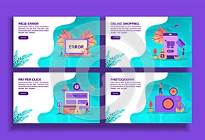 Set of modern flat design templates for Business, page error, online shopping, pay per click, photography. Easy to edit and