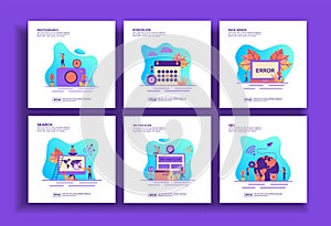 Set of modern flat design templates for Business, photography, scheduling, page error, search, pay per click, seo. Easy to edit