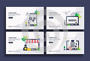 Set of modern flat design templates for Business, system update, website, online store, target. Easy to edit and customize. Modern