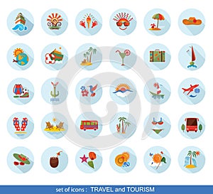 Set of modern flat travel icons.