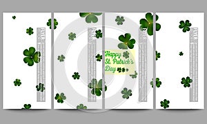 Set of modern flyers. St Patricks day vector background, green clovers on white