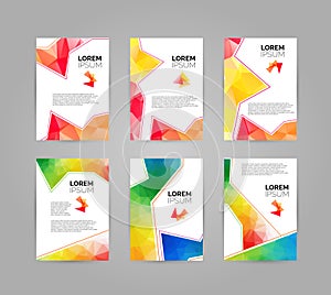 Set of modern geometric triangular and other design style brochure flyer covers template mockup, annual report