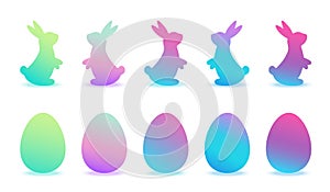 Set of modern gradient Easter eggs and rabits