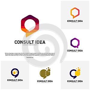 Set of Modern Hexagon Business Consulting Agency logo template. Simple Digital Chat logo Concept