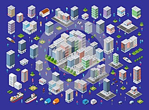 Set of modern isometric buildings and houses for sites and games.