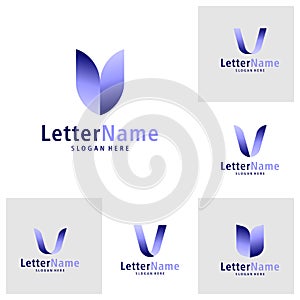 Set of Modern letter V logo design vector. Creative V logo concepts template