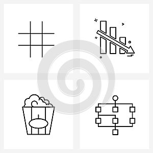 Set of 4 Modern Line Icons of hash; food; tag; chart; business decisions