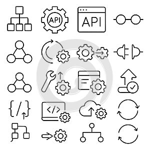 API Integration Line Icons Set â Data Exchange, Cloud Computing, Web Services and Automation Symbols