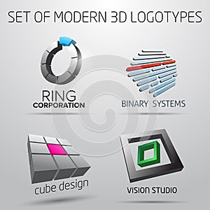 Set of modern logotypes in 3D