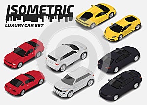 Set of Modern luxury cars. Vector isometric high quality city transport icon set.