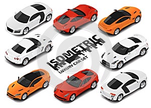 Set of Modern luxury cars. Vector isometric high quality city transport icon set