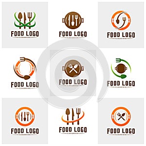 Set of Modern minimalist vector logo of food. Cooking logo Template. Label for design menu restaurant or cafe. Icon Symbol