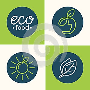 Set modern minimalistic logo and icon of food.