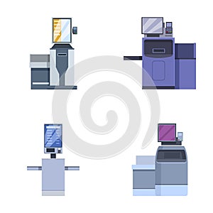 Set of modern office copiers and printers