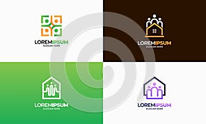 Set of Modern Outline Property Community logo designs concept vector, Real Estate Community logo template