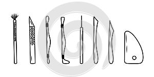 A set of modern pottery tools. for clay sculptures