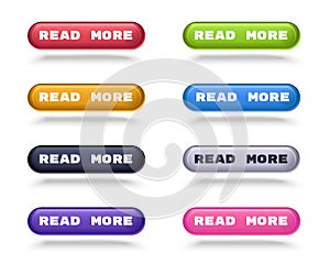 Set of modern read more buttons with shadows for web site interface.