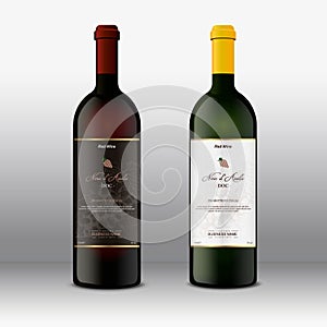 Set of modern red and white Wine Label with bottles mockup