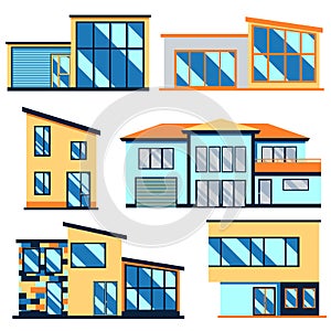 Set of modern residential houses. Vector flat illustration with