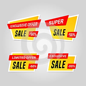 Set of modern sale stickers on gray background