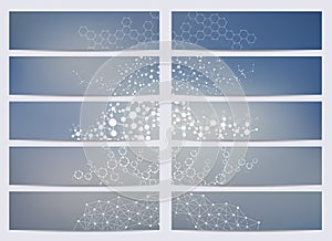 Set of modern scientific banners. Molecule structure DNA and neurons. Abstract background. Medicine, science, technology