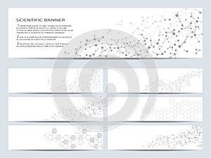 Set of modern scientific banners. Molecule structure DNA and neurons. Abstract background. Medicine, science, technology