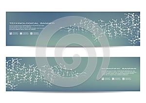 Set of modern scientific banners. Molecule structure DNA and neurons. Abstract background. Medicine, science, technology