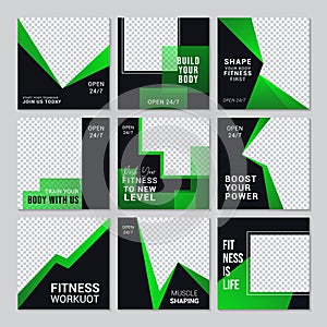 set of modern slides editable for fitness media social post banner template. vol 11