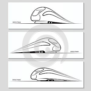 Set of modern speed train silhouettes and contours