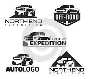 Set of modern suv pickup emblems, icons and logos. Offroad pick