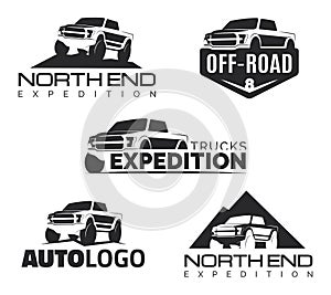 Set of modern suv pickup emblems, icons and logos. Offroad pick photo