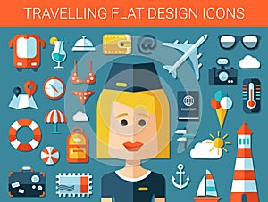 Set of modern travel flat design icons