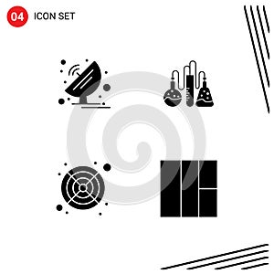 Set of 4 Modern UI Icons Symbols Signs for antenna, computer, satellite dish, dope, fan