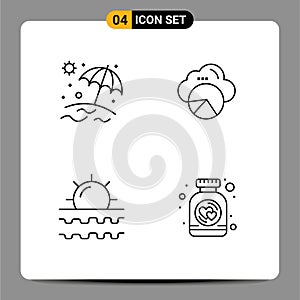 Set of 4 Modern UI Icons Symbols Signs for beach, sun, reporting, cloud scince, vacation photo