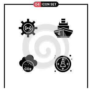 Set of 4 Modern UI Icons Symbols Signs for coding, vehicles, development, filled, carbone dioxide photo
