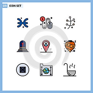 Set of 9 Modern UI Icons Symbols Signs for distance, gravestone, pay per click, grave, spring