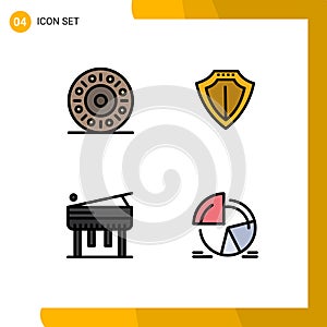 Set of 4 Modern UI Icons Symbols Signs for donut, piano, sheild, protect, pie photo