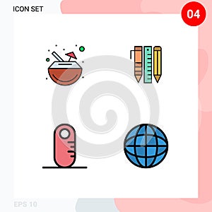 Set of 4 Modern UI Icons Symbols Signs for drink, grownup, coconut, stationary, audiometer photo