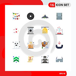 Set of 16 Modern UI Icons Symbols Signs for heart, movi, pc, video, mountain photo
