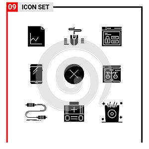 Set of 9 Modern UI Icons Symbols Signs for hide, circle, louck, samsung, mobile photo